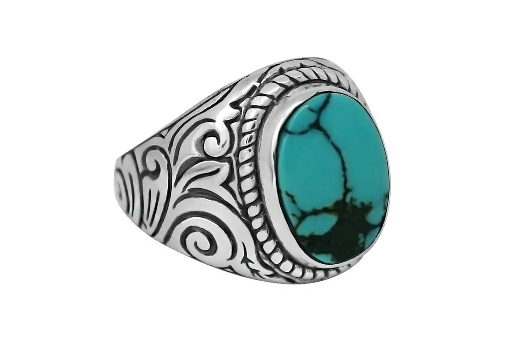 Men's Silver Turquoise Ocean Ring