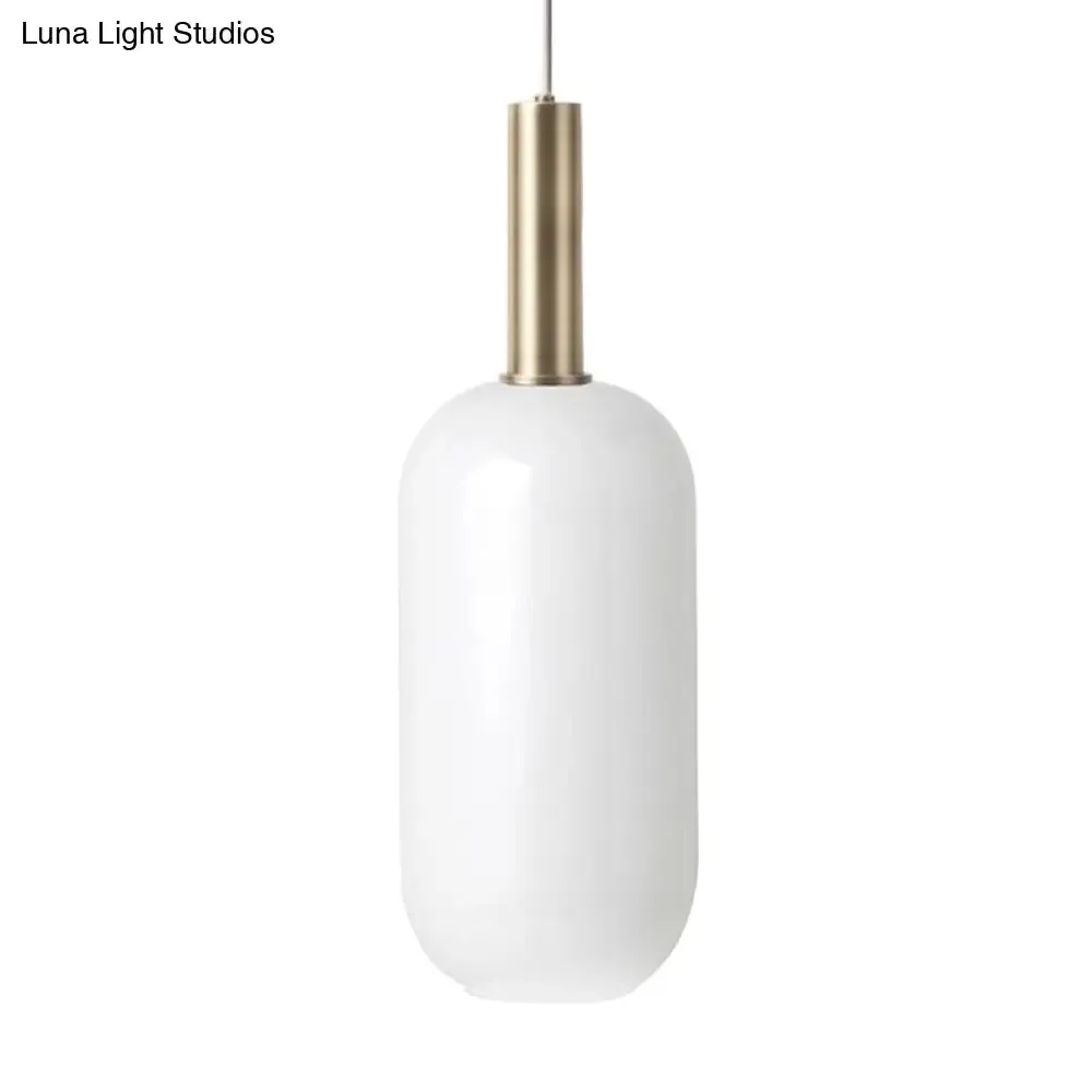 Minimalist Opal Glass Oblong Ceiling Pendant with Brass Frame - 1-Light Hanging Lamp Kit for Tables