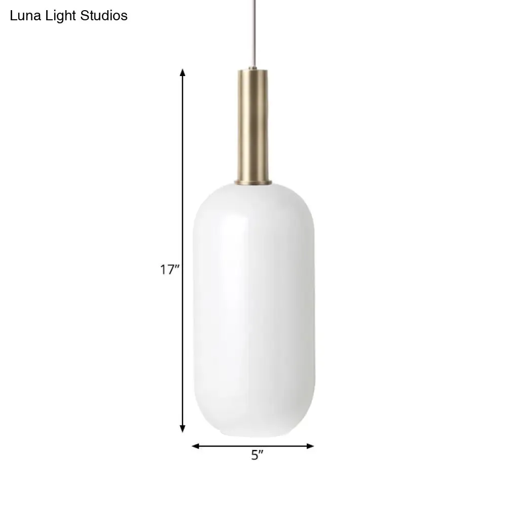 Minimalist Opal Glass Oblong Ceiling Pendant with Brass Frame - 1-Light Hanging Lamp Kit for Tables