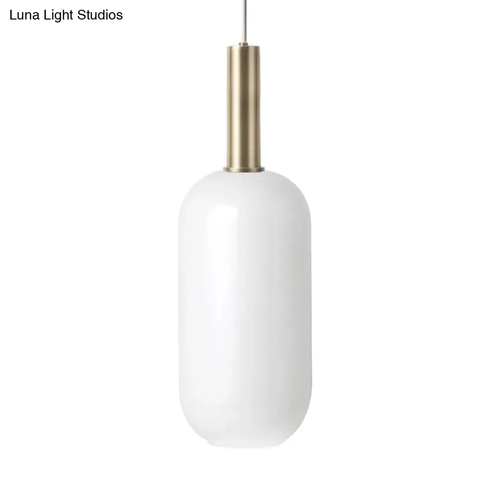 Minimalist Opal Glass Oblong Ceiling Pendant with Brass Frame - 1-Light Hanging Lamp Kit for Tables