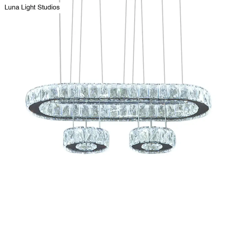 Modern LED Chrome Pendant Chandelier Light with Beveled Crystal Oval Design