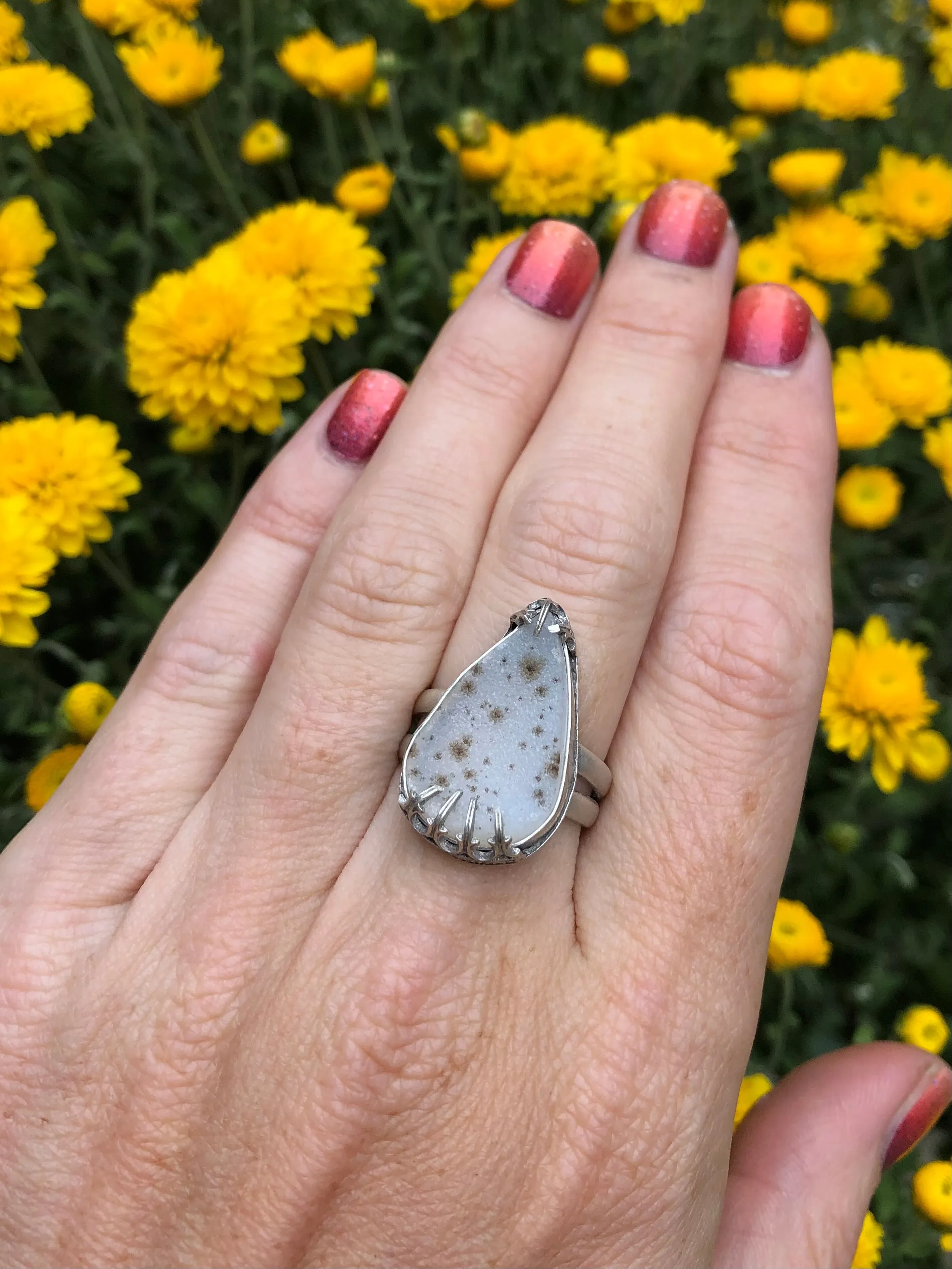 Montana Agate Druzy Teardrop Ring