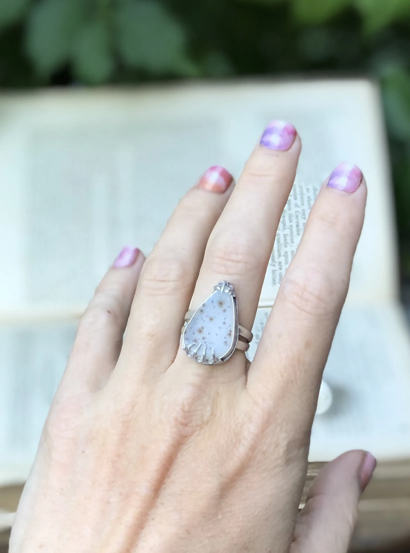 Montana Agate Druzy Teardrop Ring