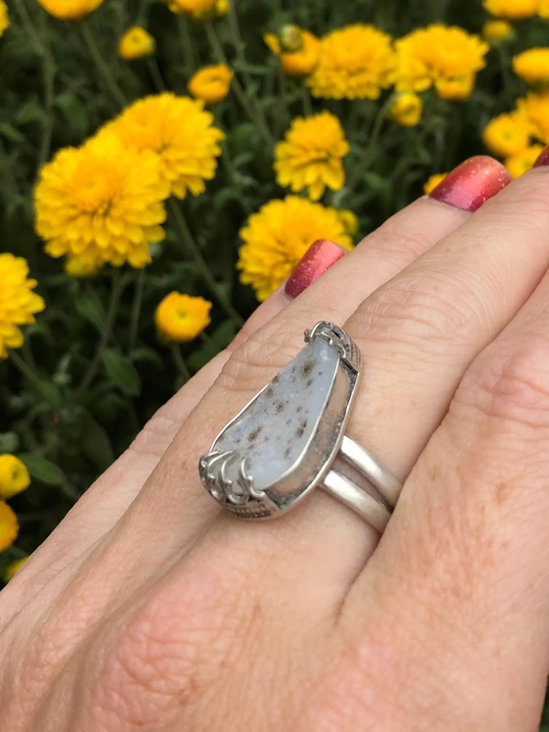 Montana Agate Druzy Teardrop Ring