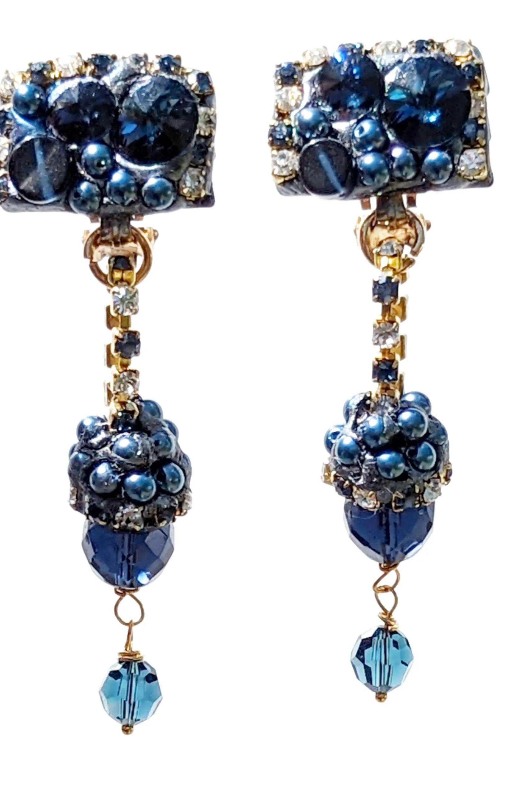 Montana Blue Swarovskis Crystal Drop Clip Earrings   Necklace Set Created by Gay Isber