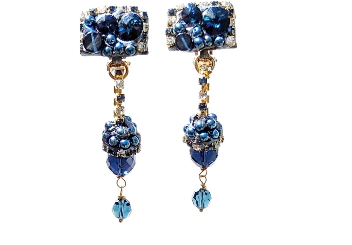 Montana Blue Swarovskis Crystal Drop Clip Earrings   Necklace Set Created by Gay Isber