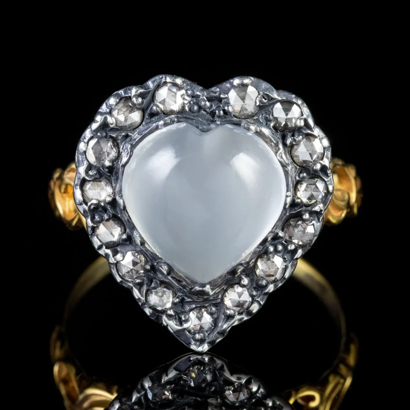 Moonstone Diamond Heart Ring 3.5Ct Moonstone 1Ct Diamond 18Ct Gold