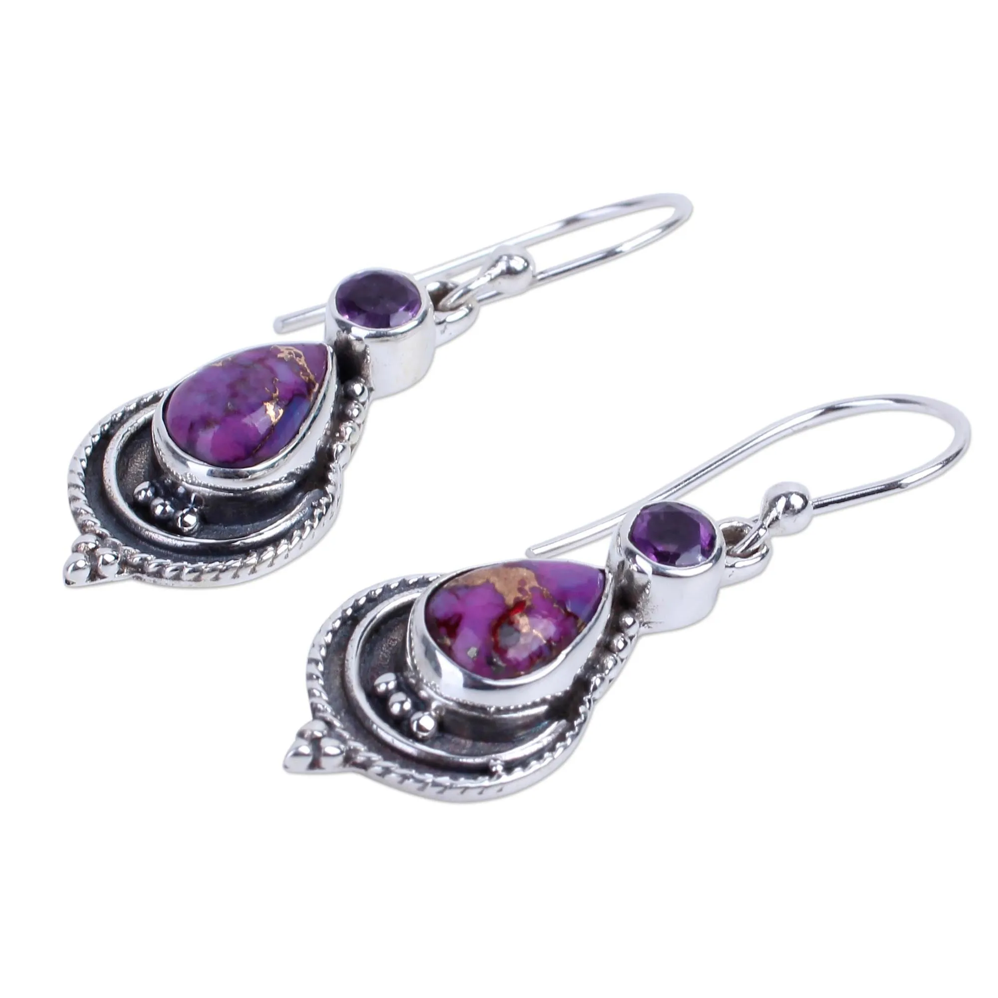 Mughal Lilac Sterling Silver Dangle Earrings