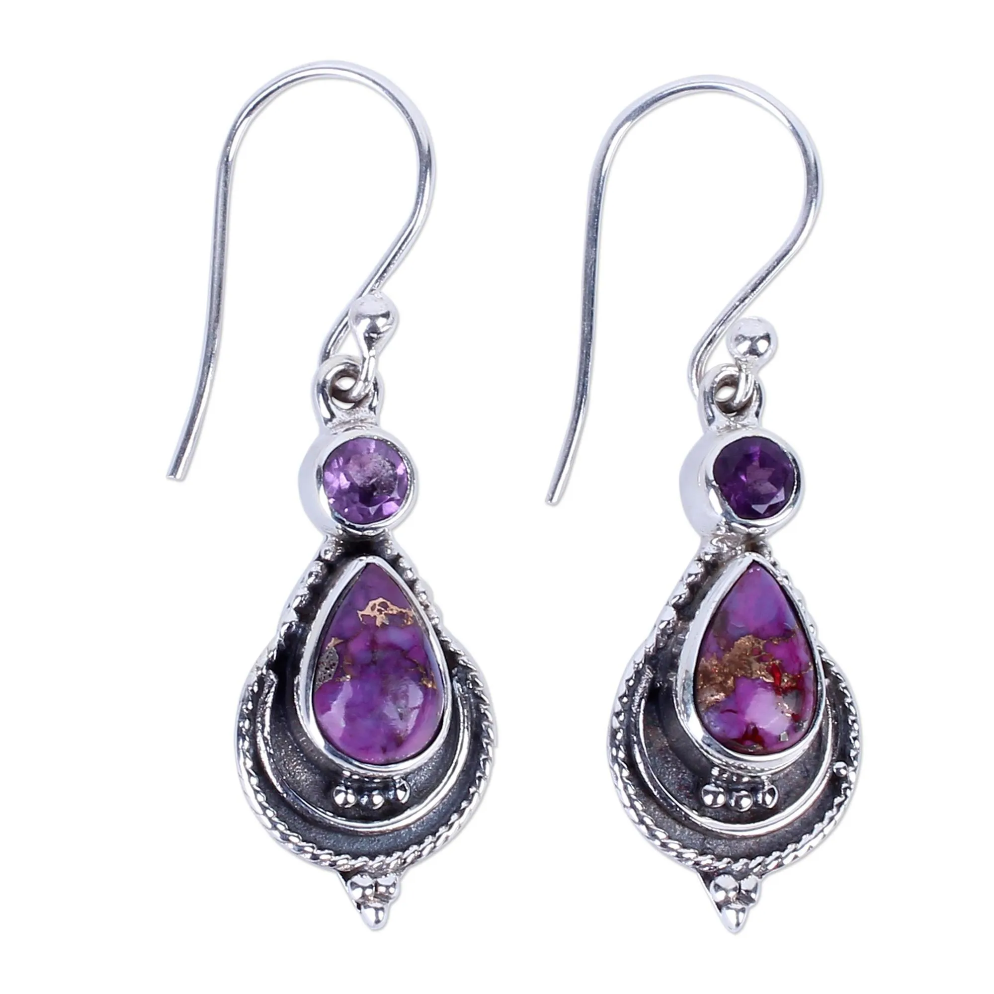 Mughal Lilac Sterling Silver Dangle Earrings