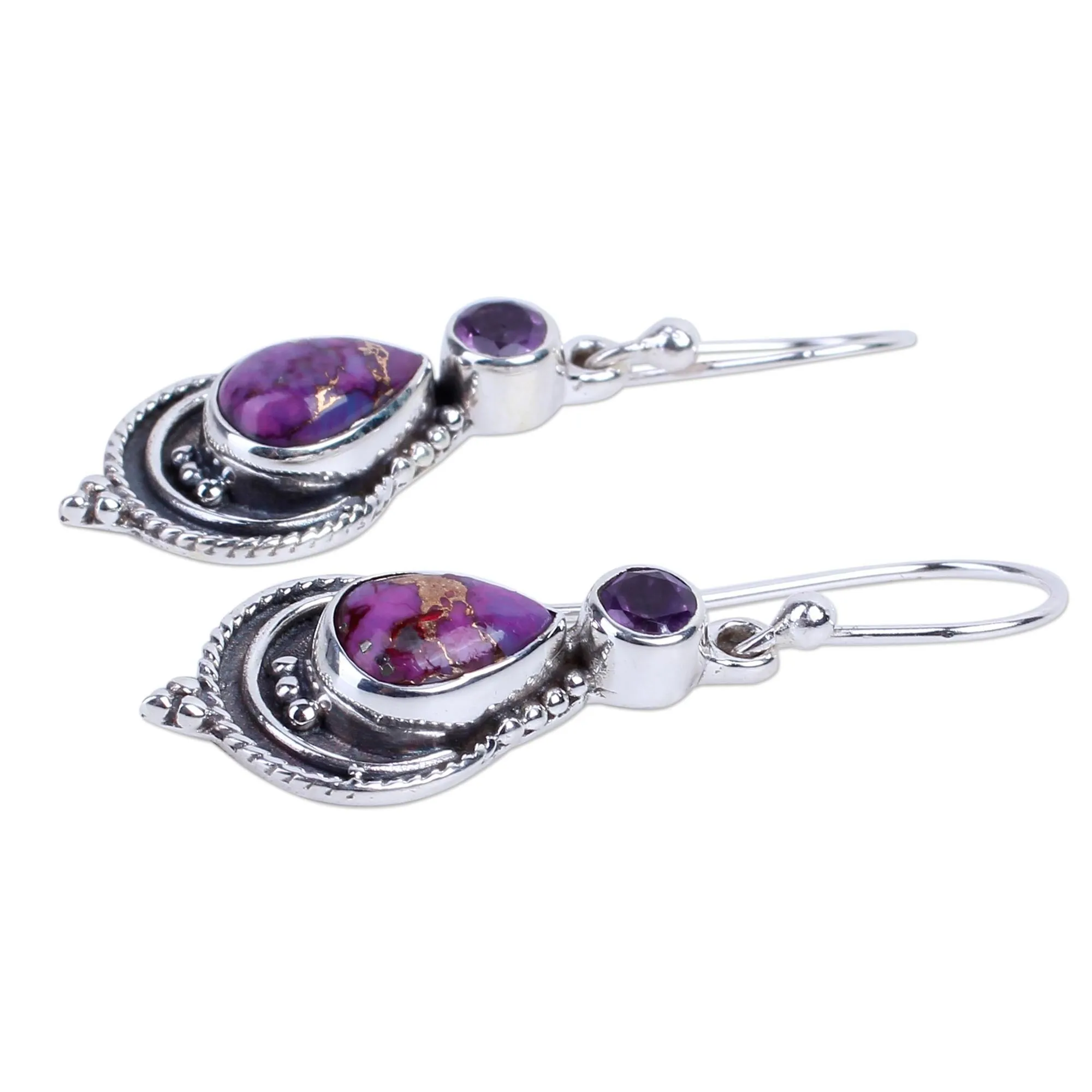 Mughal Lilac Sterling Silver Dangle Earrings