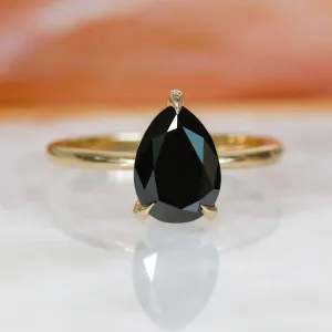 Noche Negra Solitaire Natural Black Diamond Pear Cut Engagement Ring