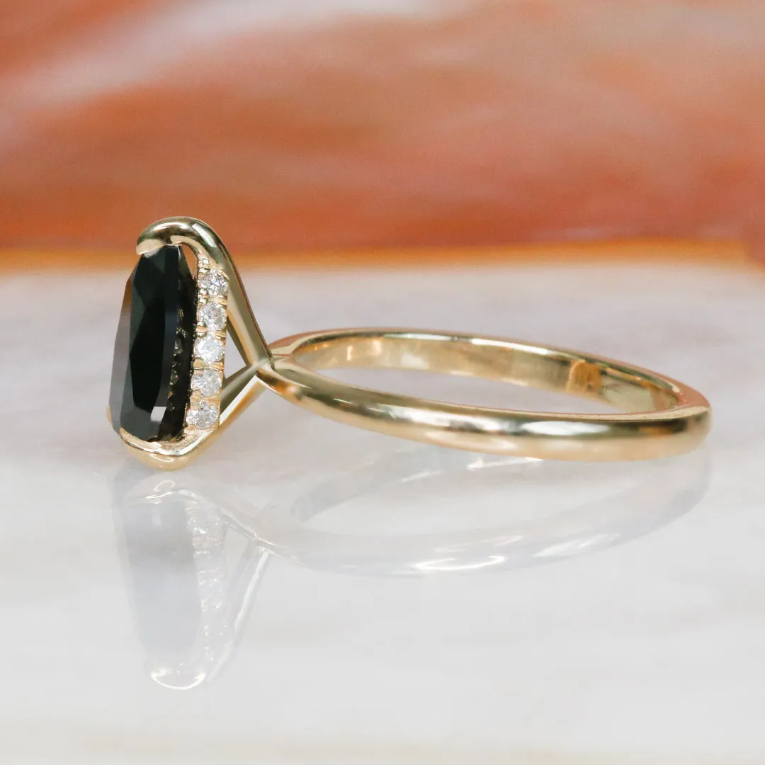 Noche Negra Solitaire Natural Black Diamond Pear Cut Engagement Ring