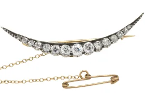 Old cut diamond crescent moon brooch