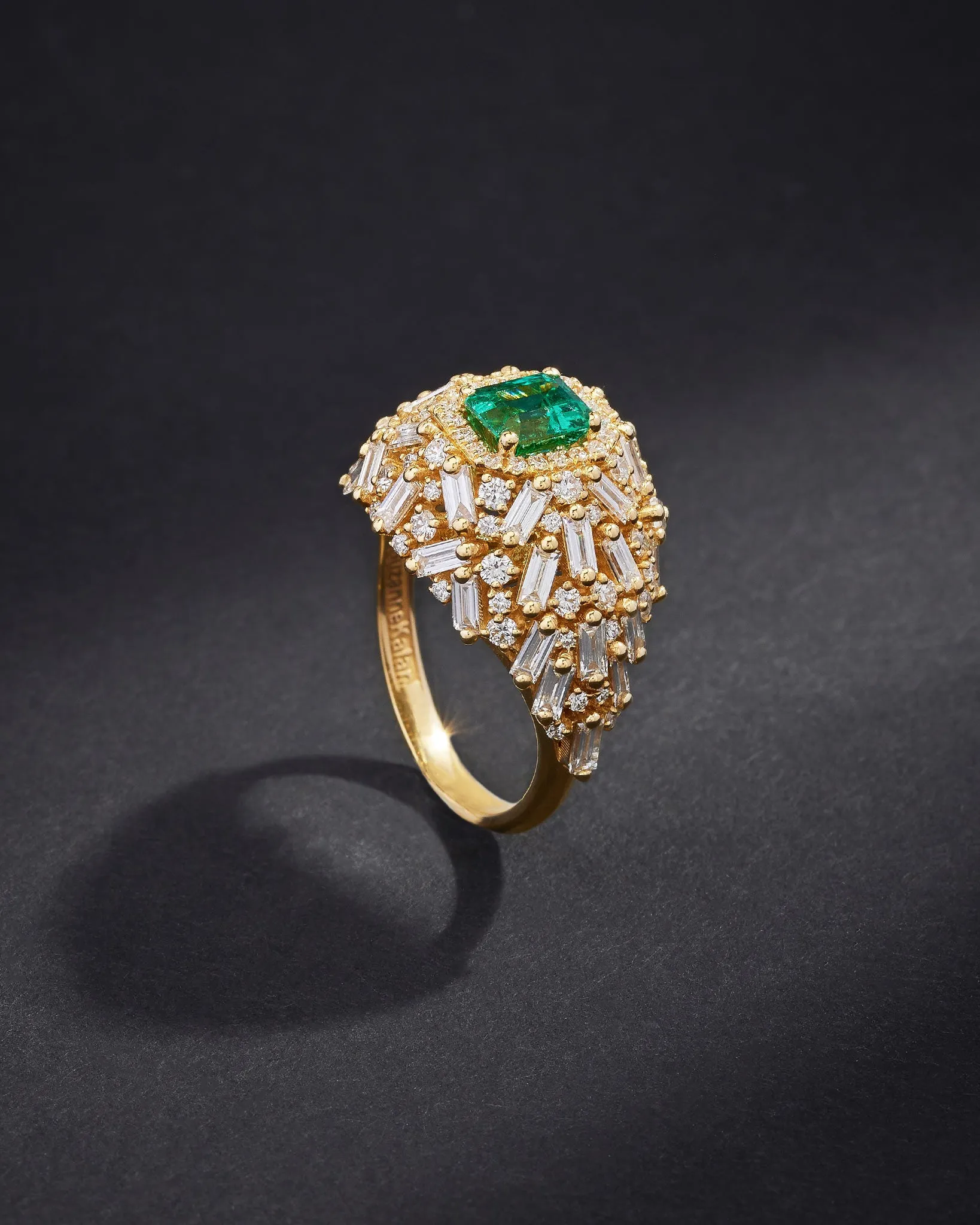 One of a Kind Cushion Cut Emerald Lion's Mane Ring