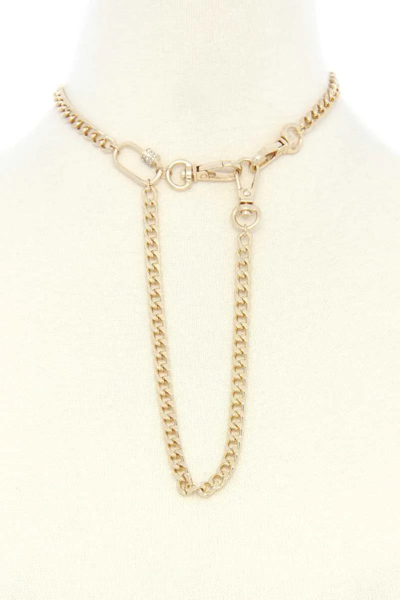 Oval Charm Curb Link Metal Necklace