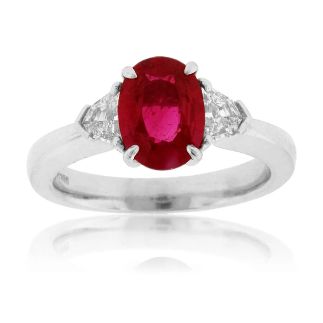 Oval Shaped Ruby and Shield Diamond Ring