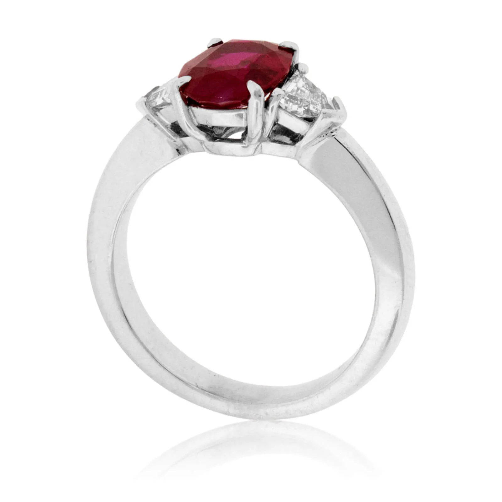 Oval Shaped Ruby and Shield Diamond Ring