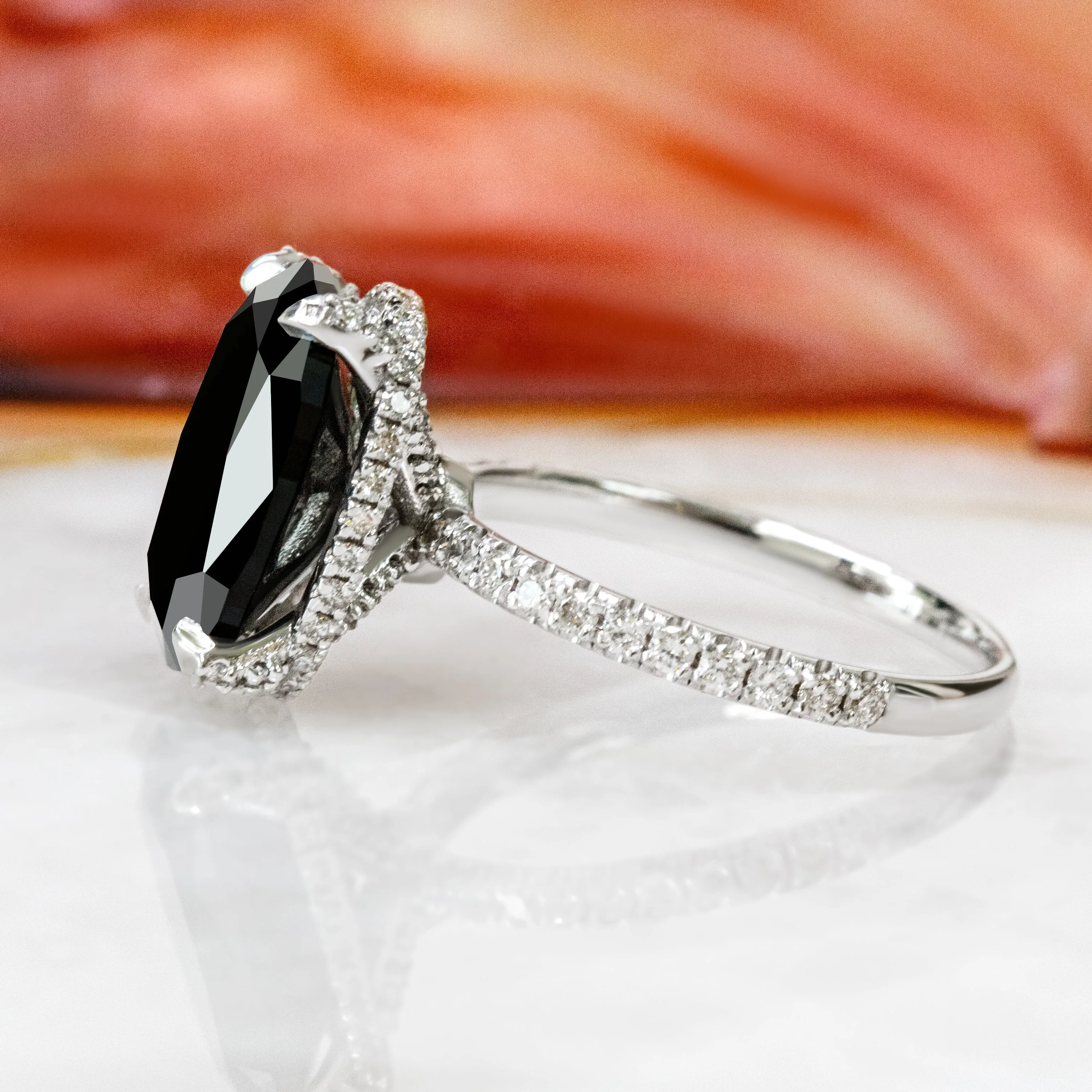 Pale Darkness Black & White Natural Diamond Oval Cut Engagement Ring