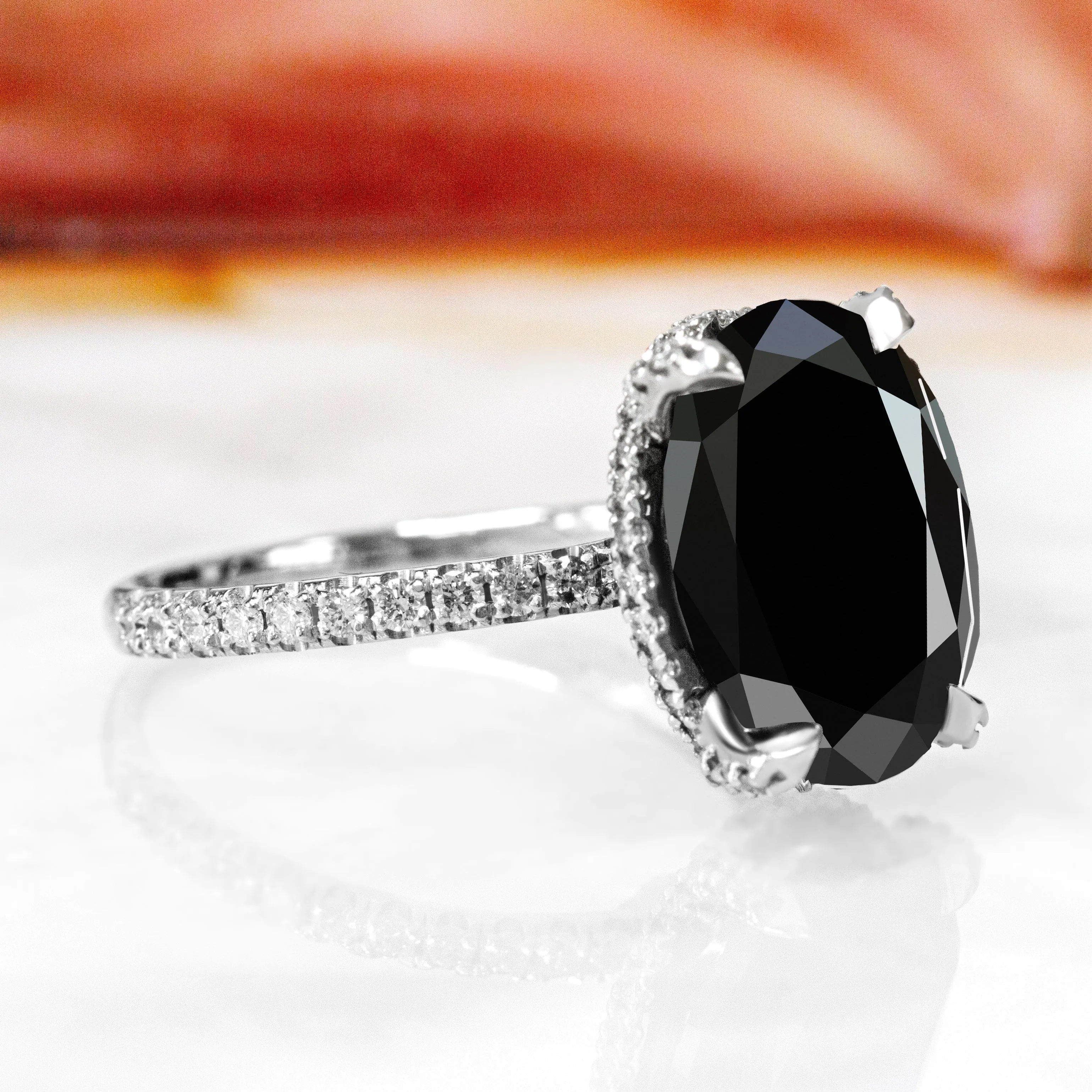 Pale Darkness Black & White Natural Diamond Oval Cut Engagement Ring