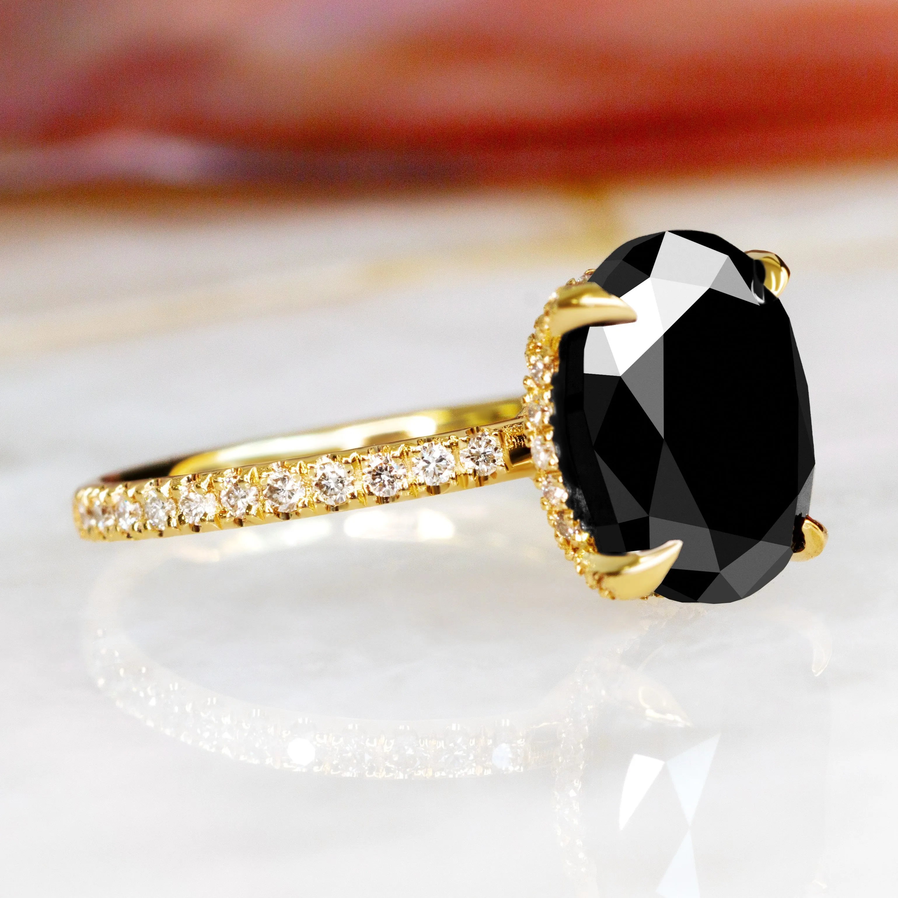 Pale Darkness Black & White Natural Diamond Oval Cut Engagement Ring