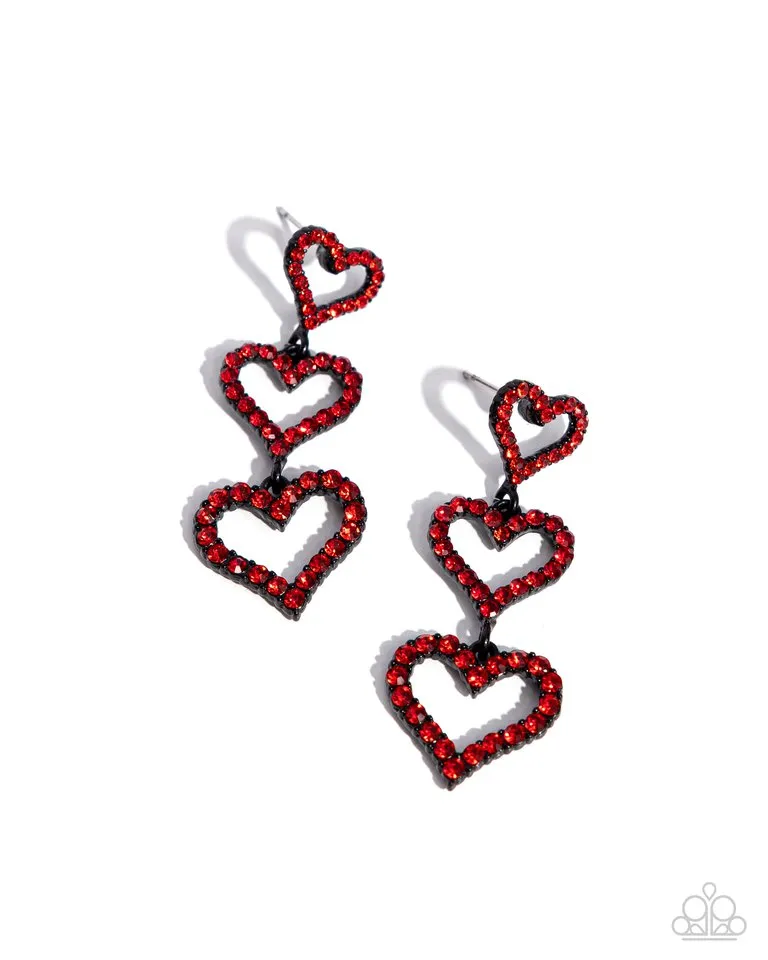 Paparazzi Earring ~ Sweetheart Succession - Red