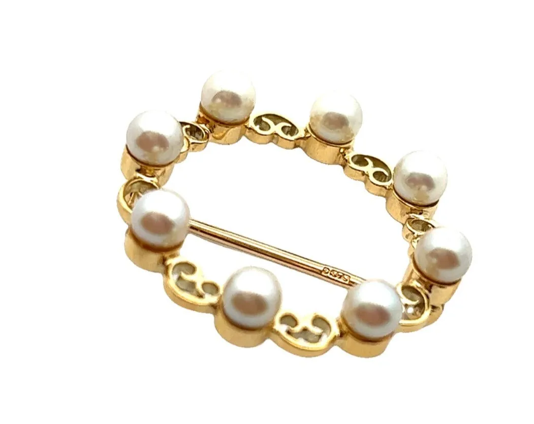 Pearl 9ct Yellow Gold Vintage Brooch c1959 Birmingham