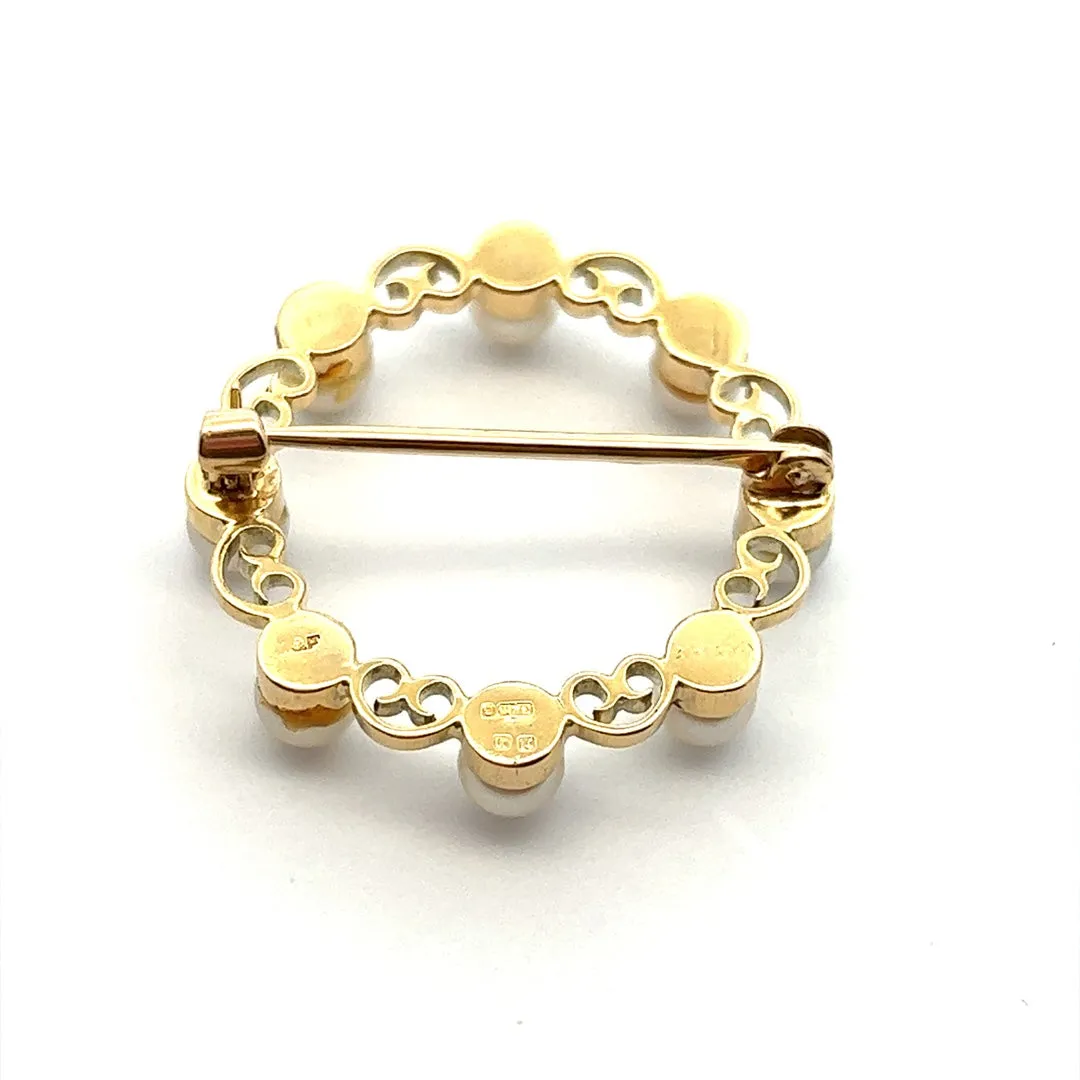 Pearl 9ct Yellow Gold Vintage Brooch c1959 Birmingham