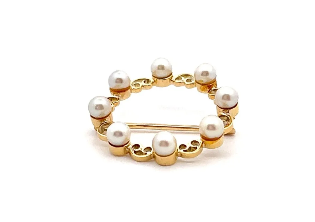 Pearl 9ct Yellow Gold Vintage Brooch c1959 Birmingham