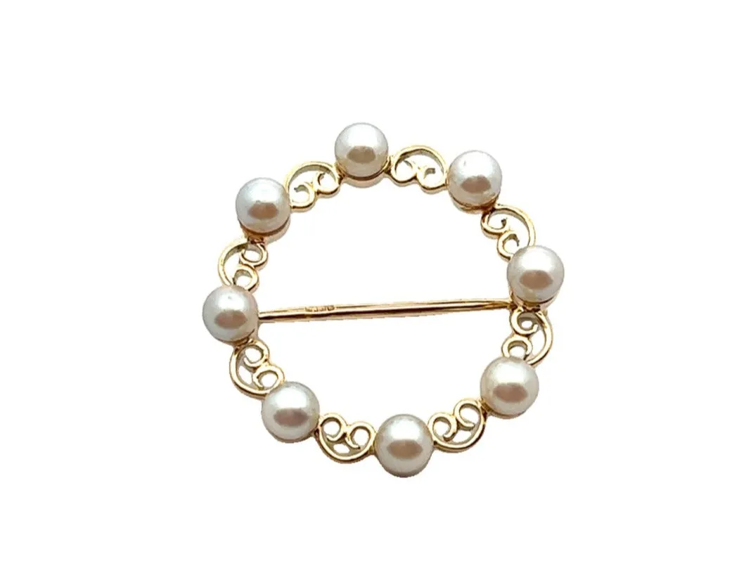 Pearl 9ct Yellow Gold Vintage Brooch c1959 Birmingham