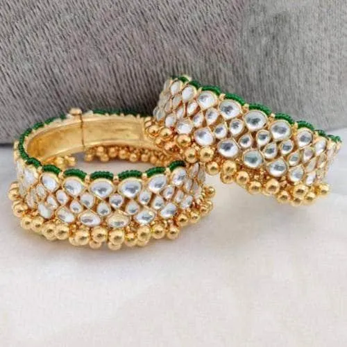 Polki Bangle With Gold Pearls