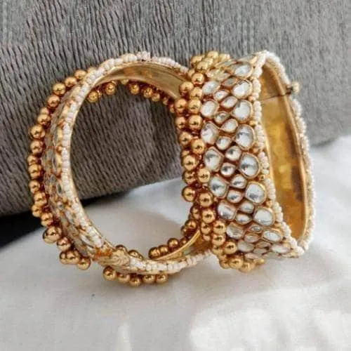 Polki Bangle With Gold Pearls