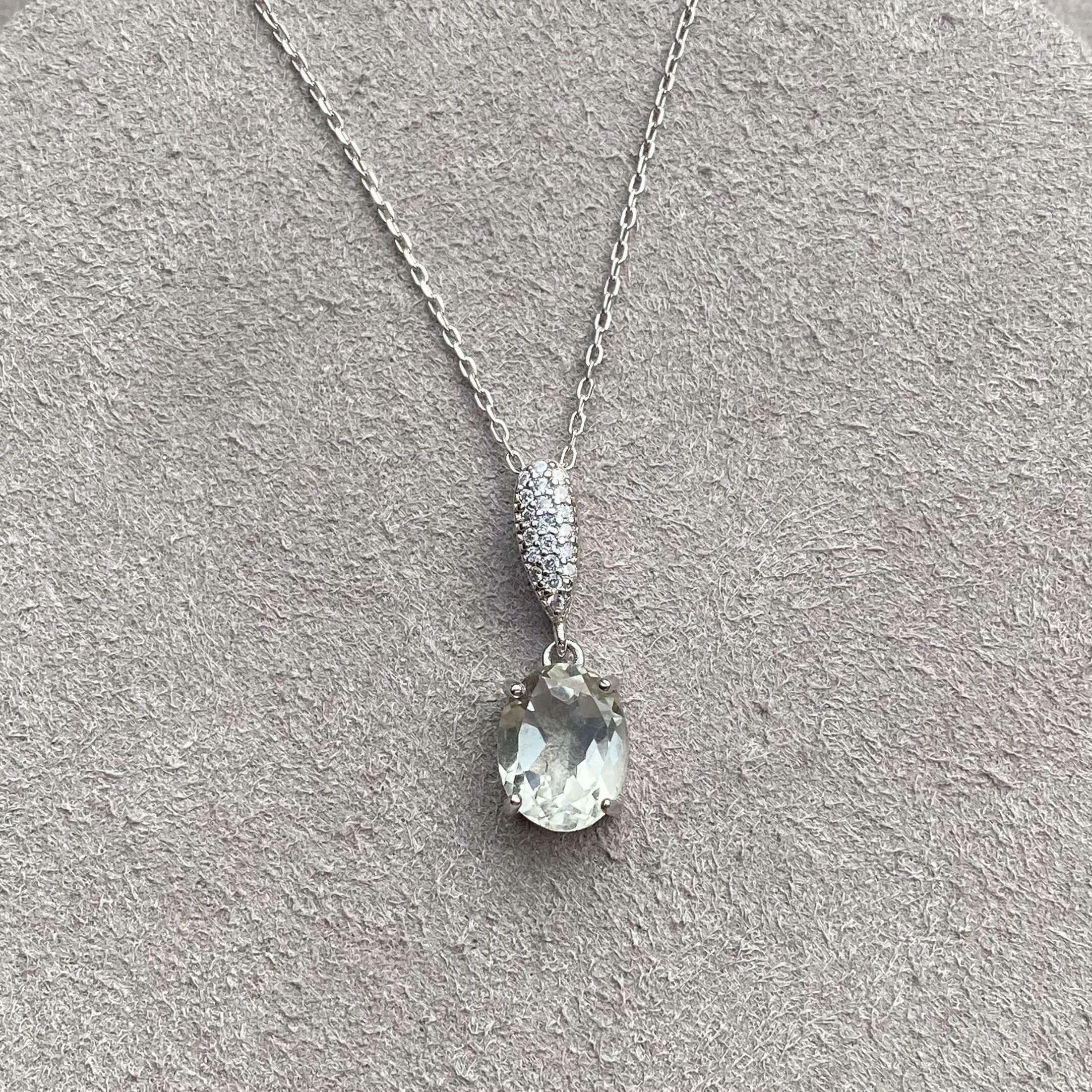 Prasiolite & Created Diamond Pendant