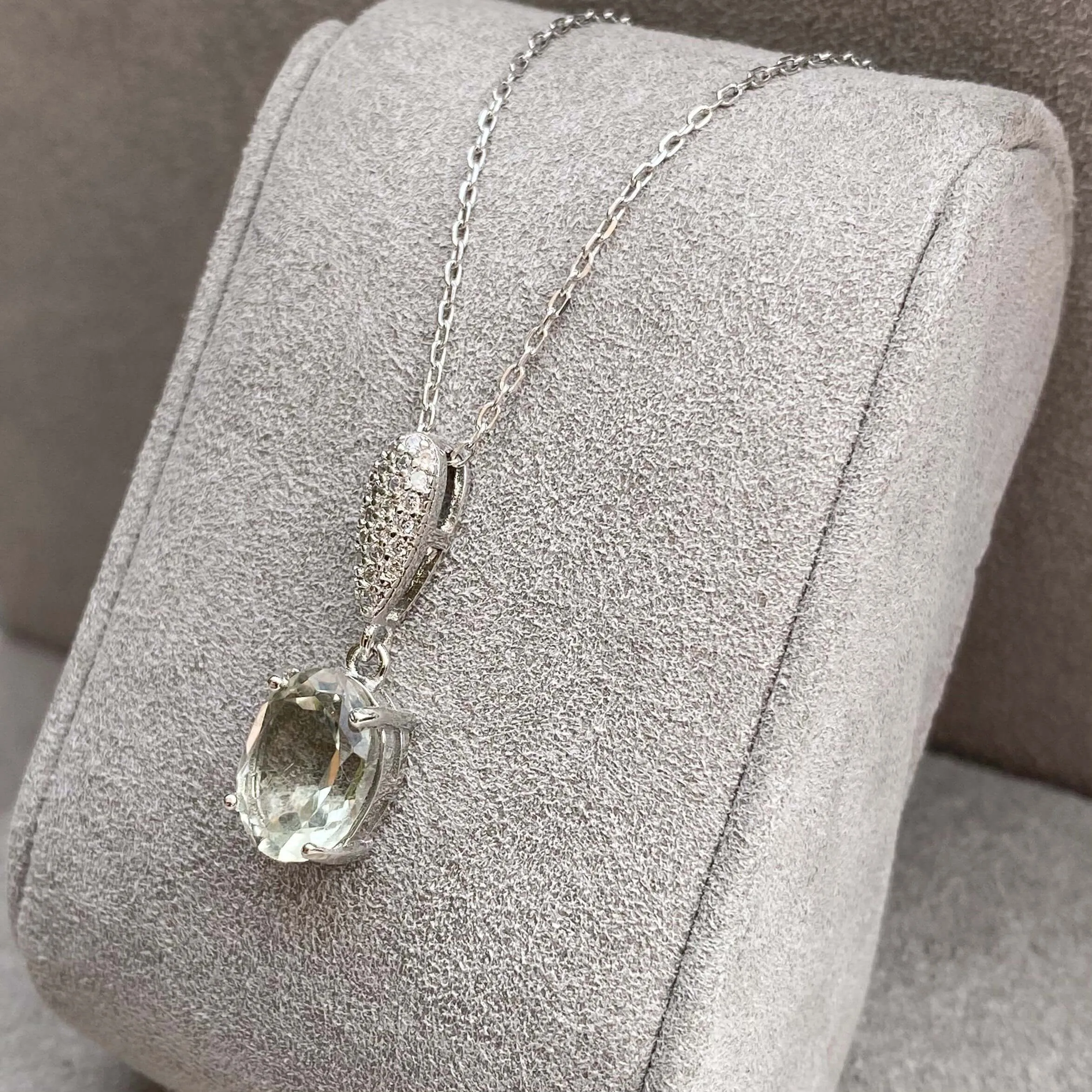 Prasiolite & Created Diamond Pendant