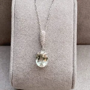 Prasiolite & Created Diamond Pendant