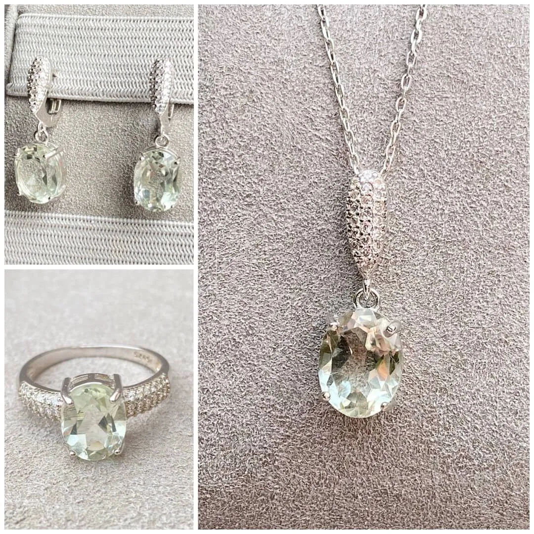 Prasiolite & Created Diamond Pendant