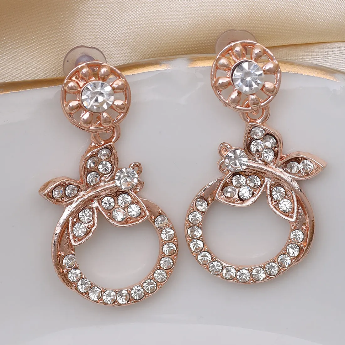 "Elegant  Rose Gold Filigiri Diamonti Studs Circular-Shaped, With Tiny Butterflies.  "