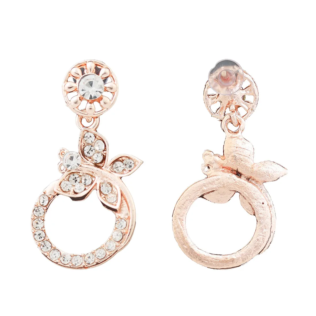 "Elegant  Rose Gold Filigiri Diamonti Studs Circular-Shaped, With Tiny Butterflies.  "