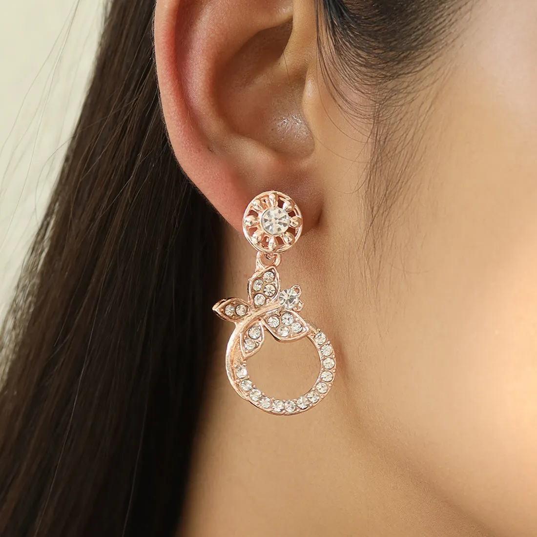 "Elegant  Rose Gold Filigiri Diamonti Studs Circular-Shaped, With Tiny Butterflies.  "