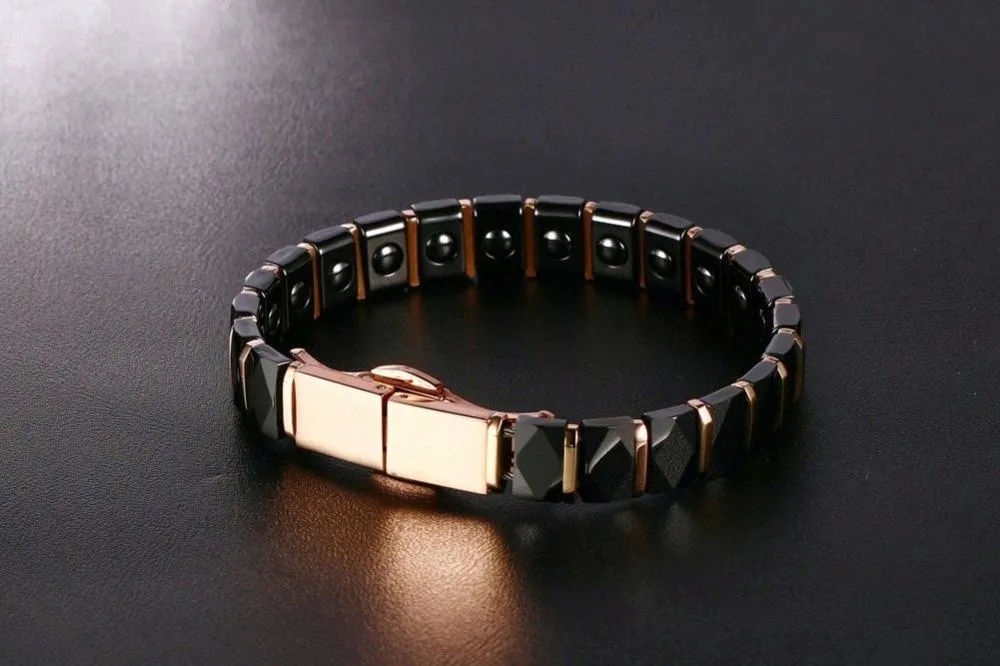 Rose Gold Black Ceramic Hematite Bracelet