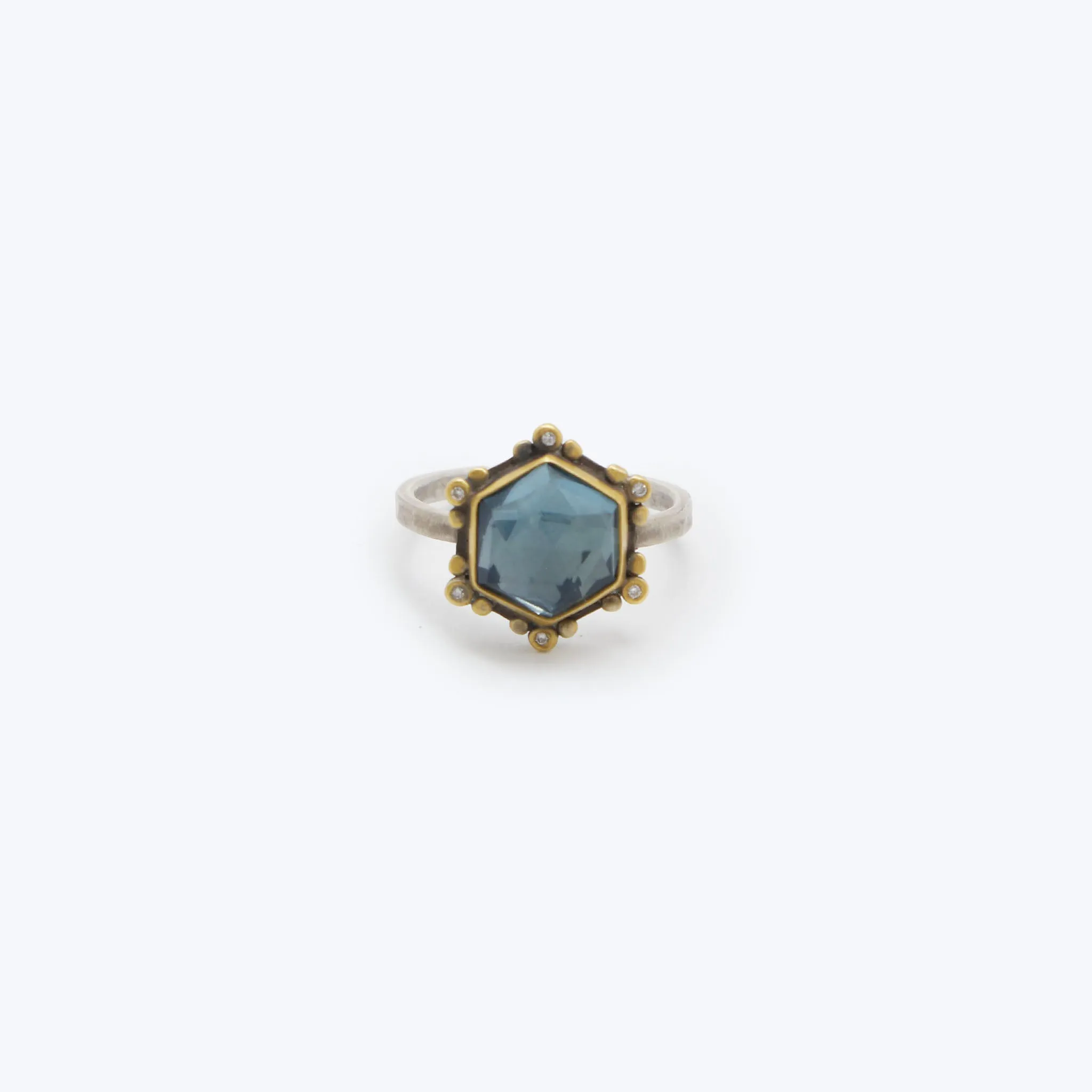 Rosecut London Blue Topaz Hexagon Ring, Size 6.5