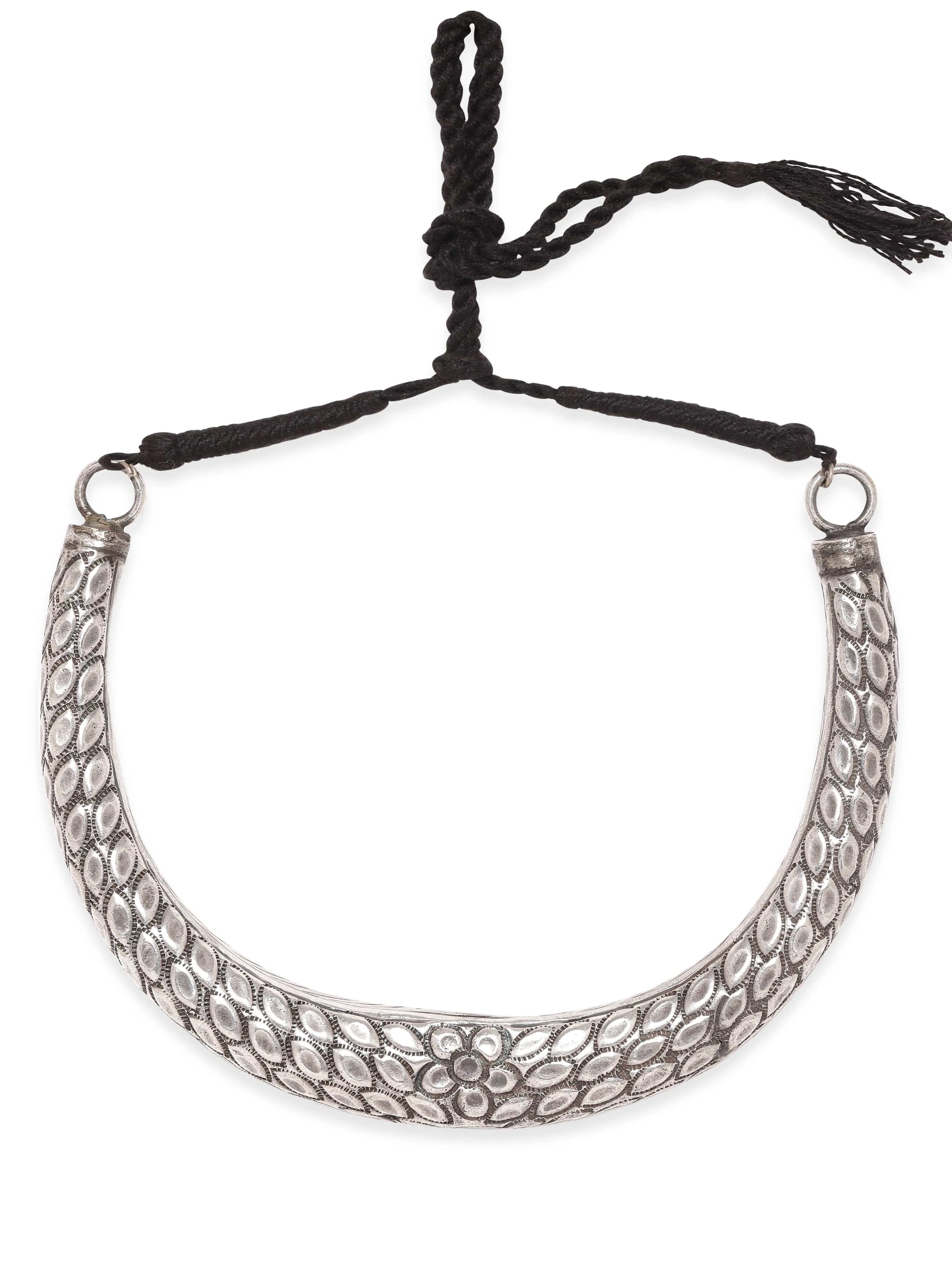 Rubans Elegant Oxidized Silver Plated Floral Choker Necklace