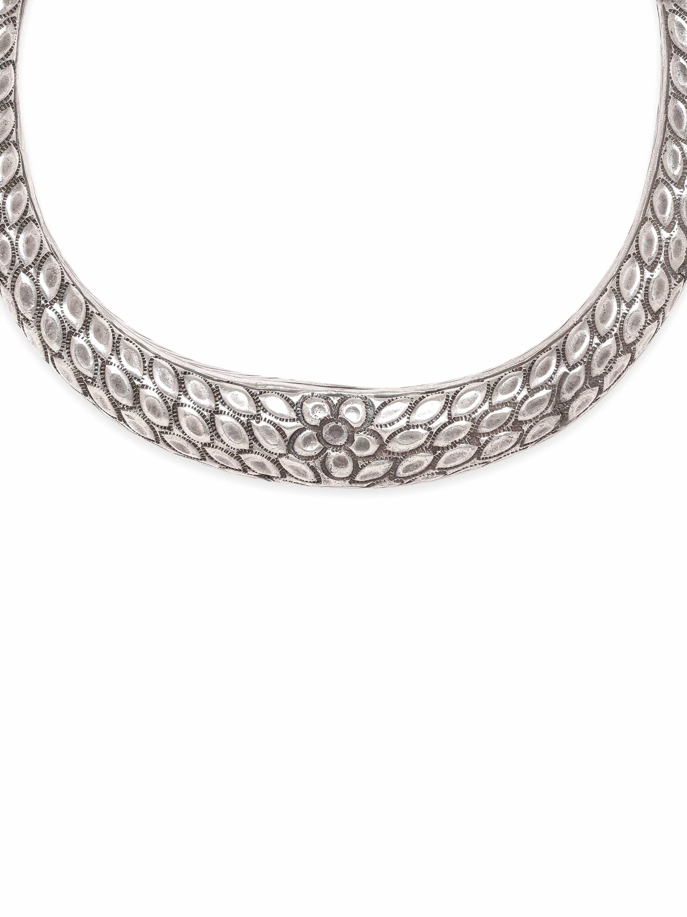 Rubans Elegant Oxidized Silver Plated Floral Choker Necklace