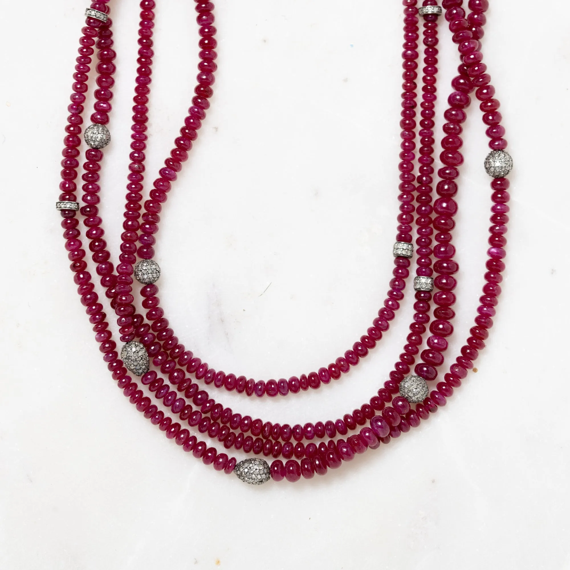 Ruby and Diamond Double Strand Necklace