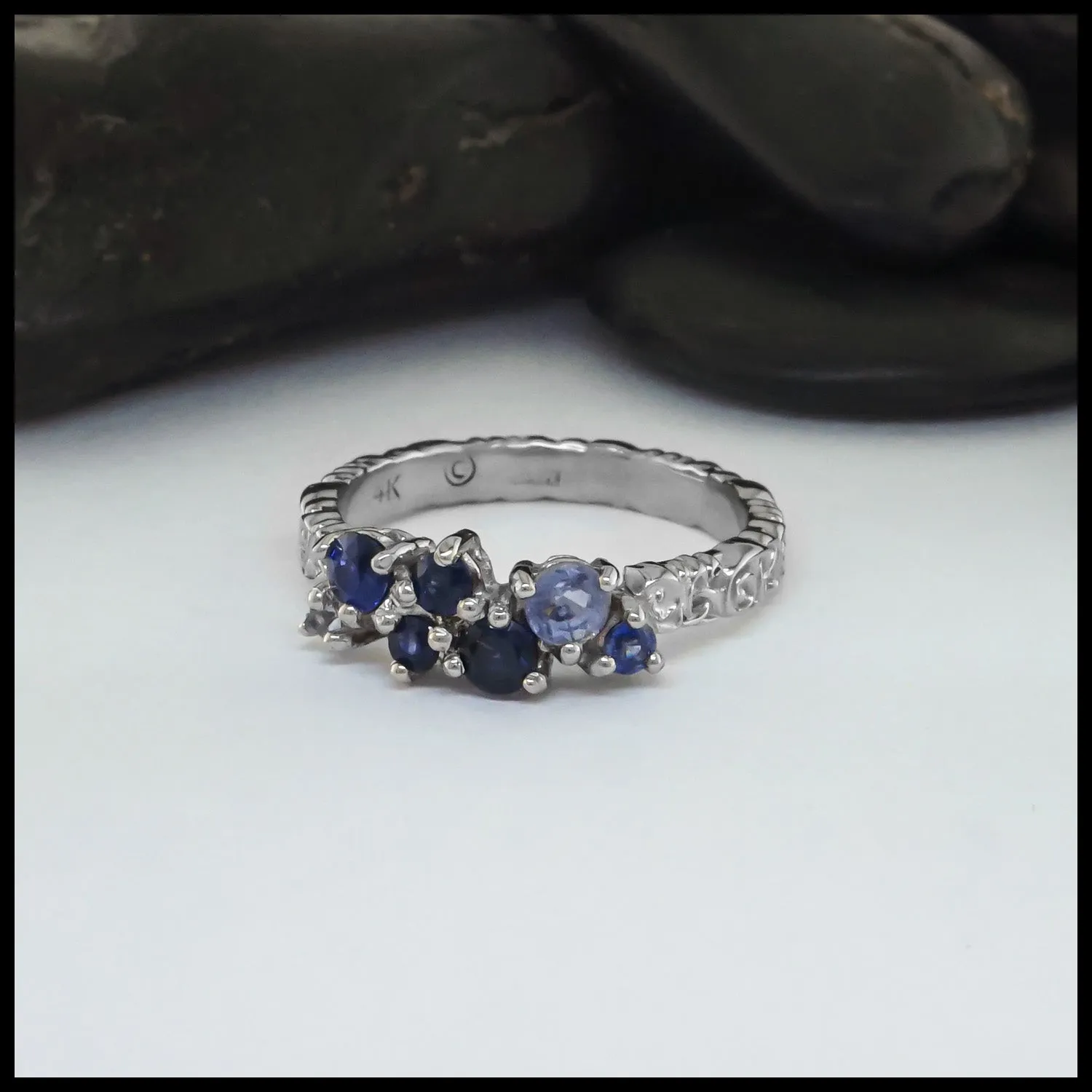 Sapphire Celtic Trinity Scroll Ring in 14K White Gold