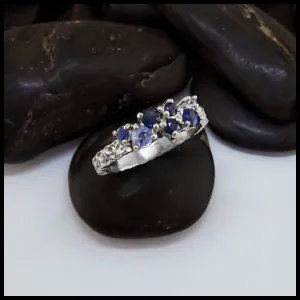 Sapphire Celtic Trinity Scroll Ring in 14K White Gold