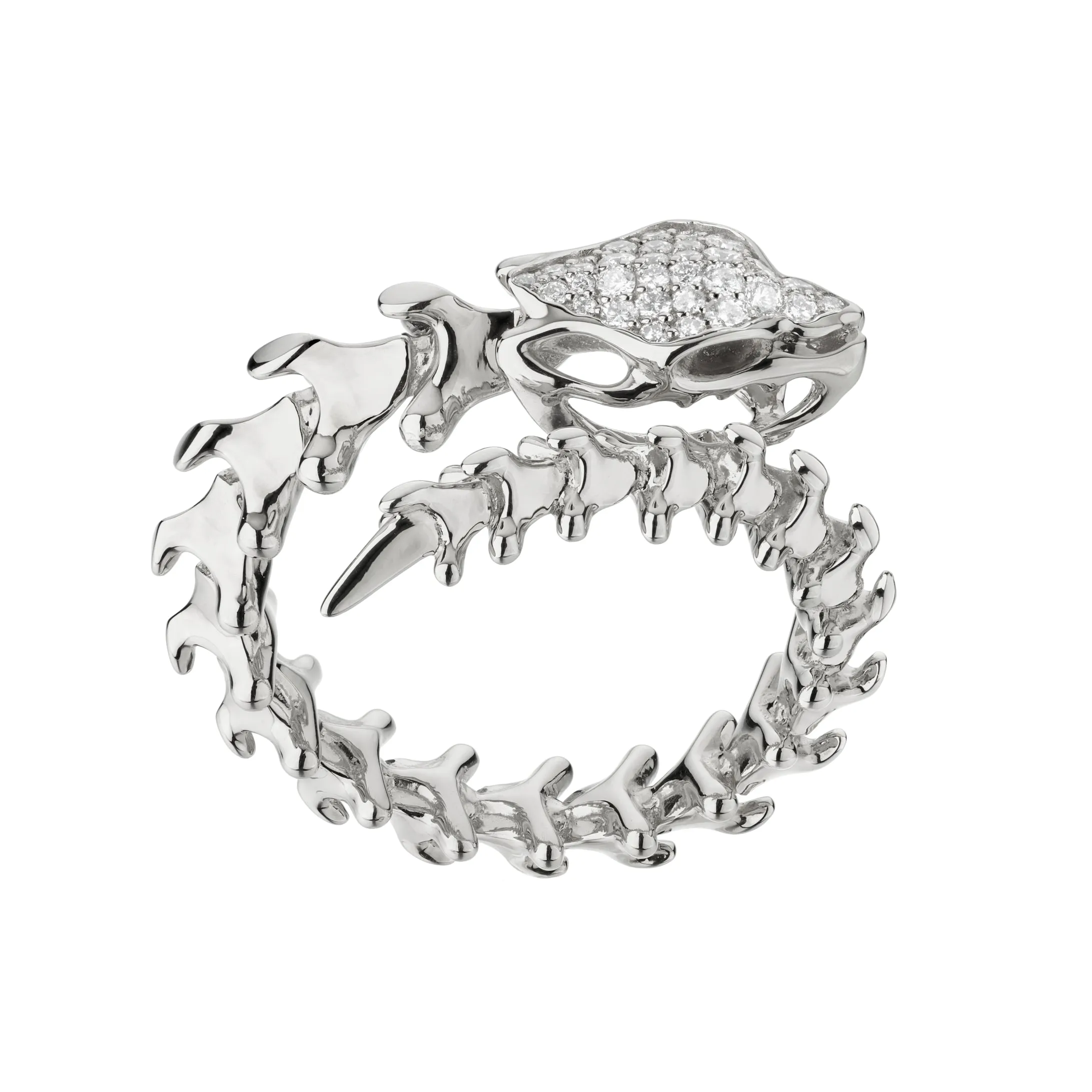 Serpent's Trace Wrap Ring - Silver & Diamond Pavé