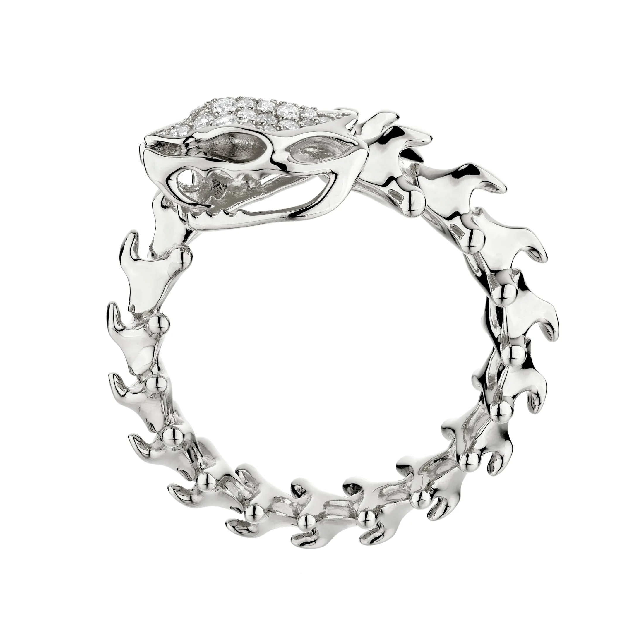 Serpent's Trace Wrap Ring - Silver & Diamond Pavé