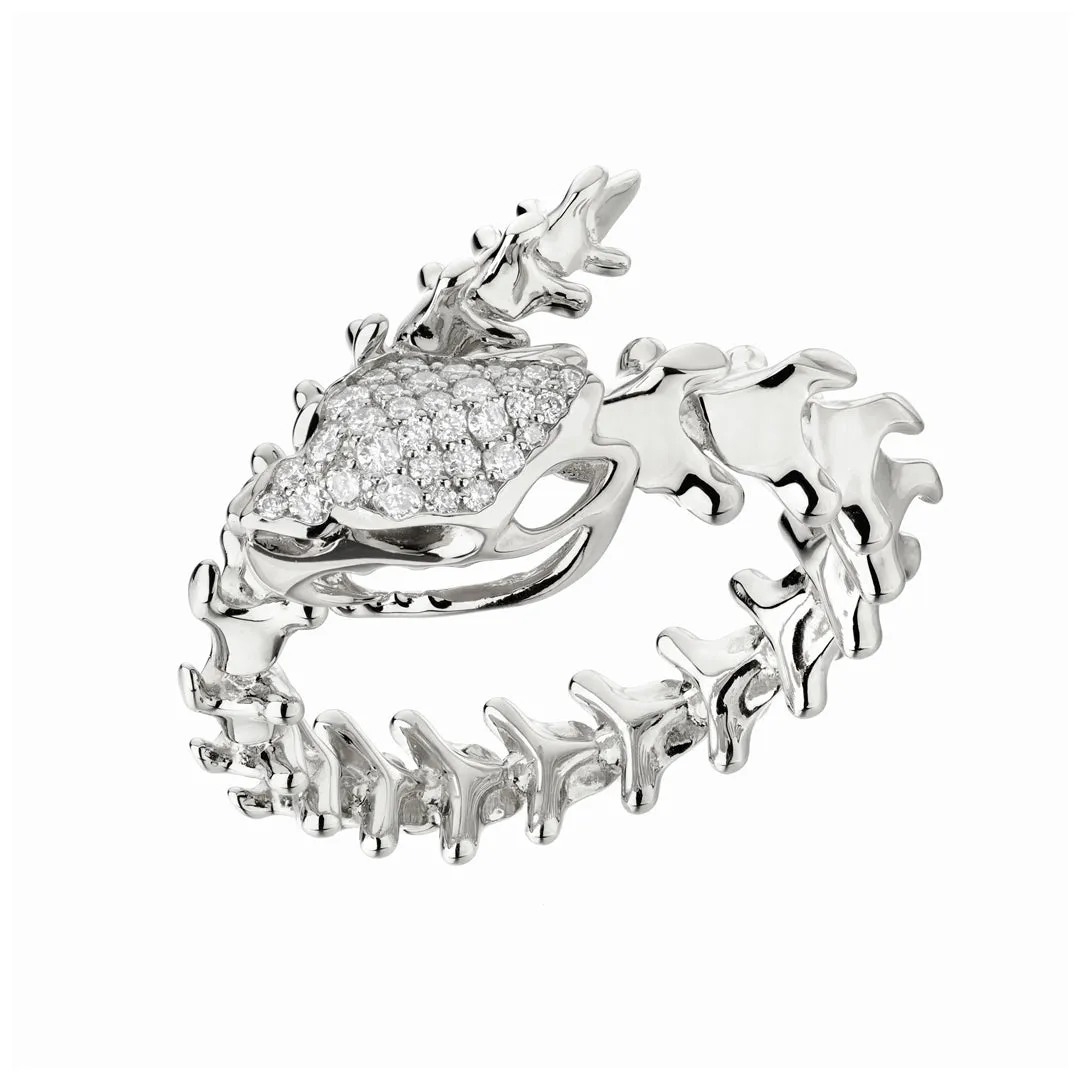 Serpent's Trace Wrap Ring - Silver & Diamond Pavé