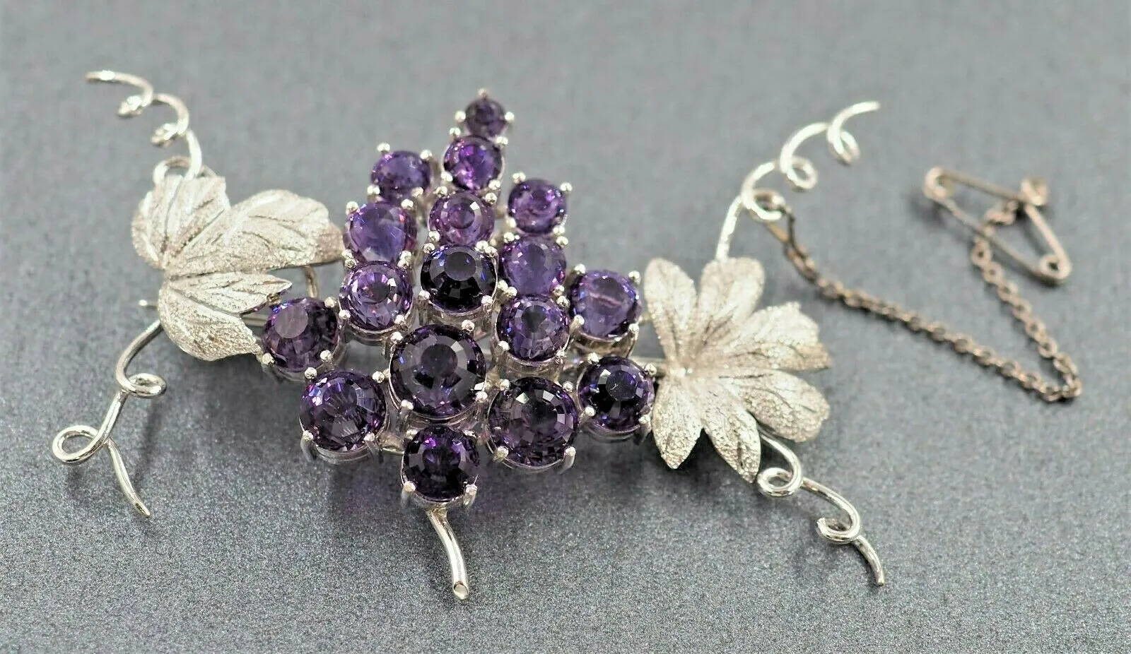 Silver & Amethyst Grape Brooch