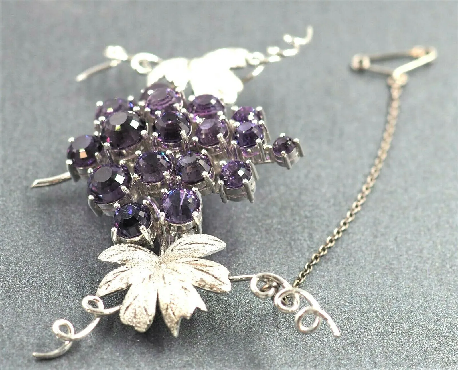 Silver & Amethyst Grape Brooch